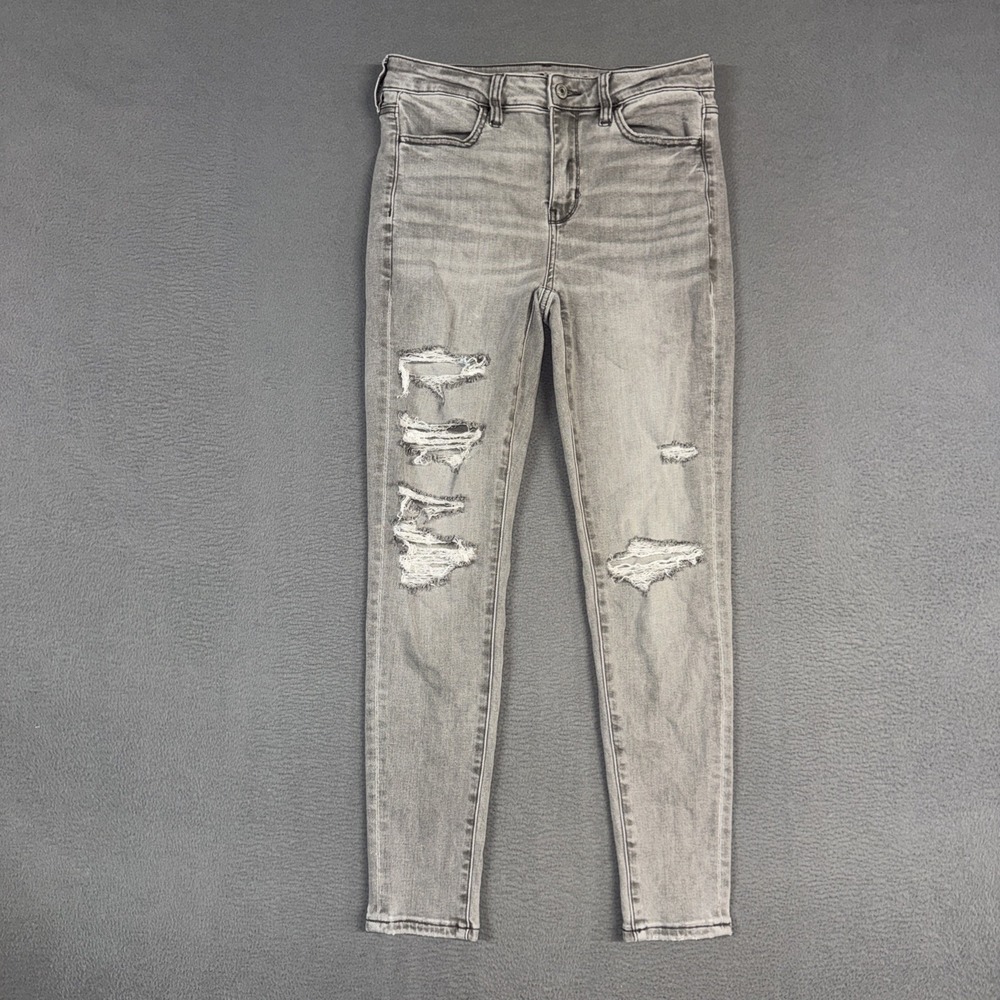 American Eagle Jeans Womens 4 Short Gray Hi Rise Jegging Distressed Denim Preppy